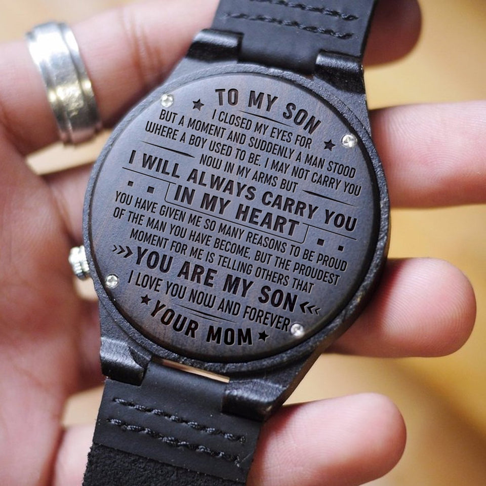 Engraved Wooden Watch/Son -Mom -  Proudest Moment2 - Awesomesons