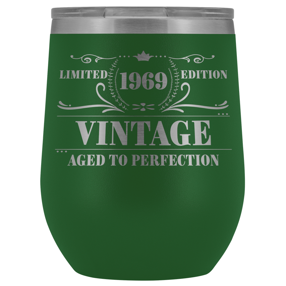 1969 50th Birthday Gifts for Women Men | Vintage Aged to Perfection Stainless Steel Tumbler | 12 oz Mint Tumblers w Lid - Awesomesons