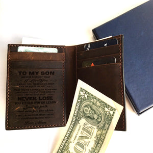 W0169 -  Never Lose -  Engraved Wallet For Your Son - Love Mom - Awesomesons