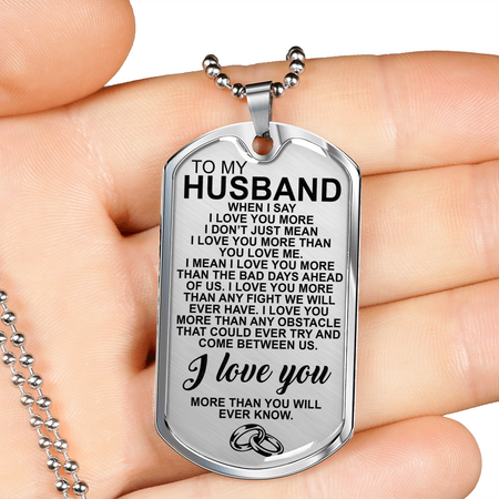 To My Husband I Love You Silver Finish Dogtag Necklace - Includes Gift Box! - Awesomesons