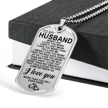 To My Husband I Love You Silver Finish Dogtag Necklace - Includes Gift Box! - Awesomesons