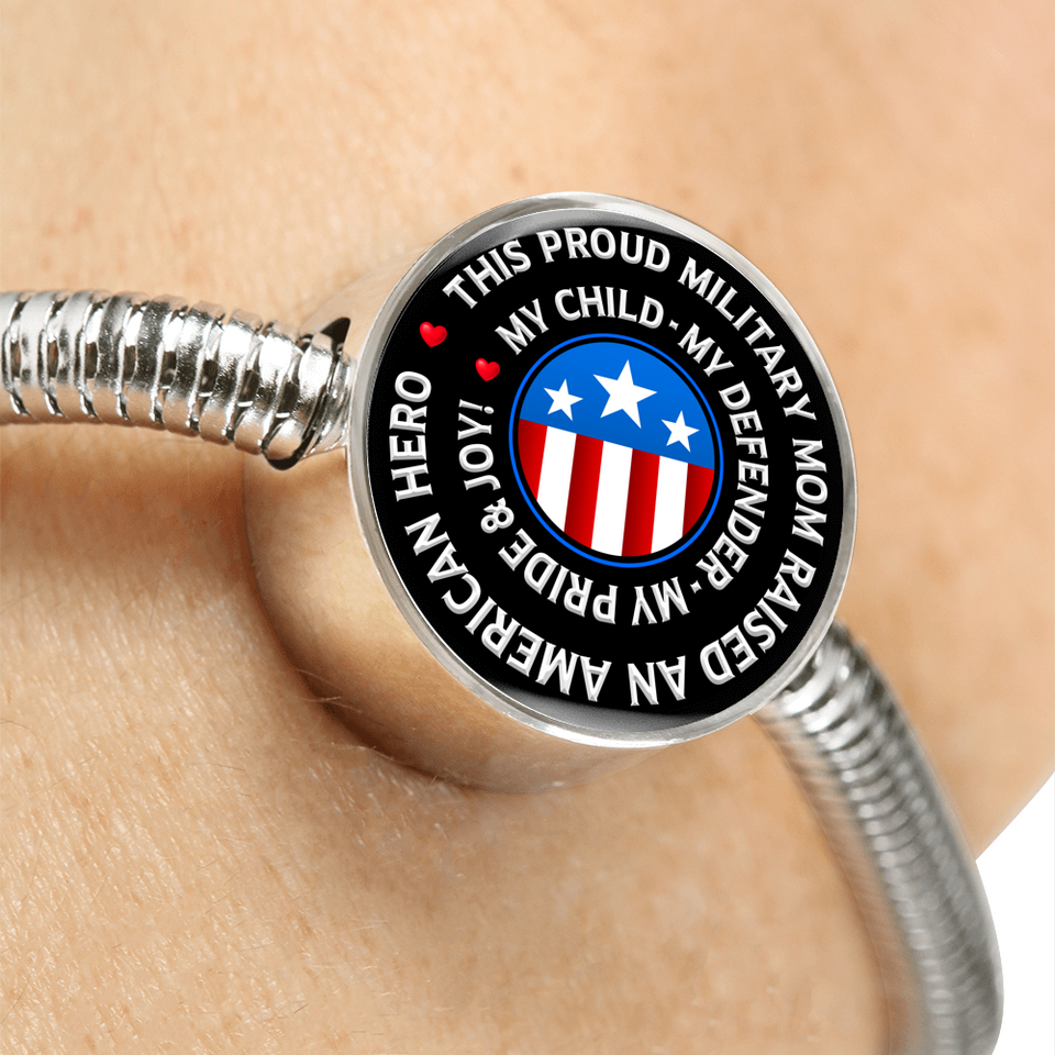 Military Mom Jewelry,  Military Mom Bracelet American Flag, Military Mom gifts, Proud Military Mom  - Luxury Military Bracelet Silver Finish Includes Gift Box! - Awesomesons